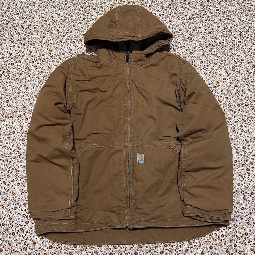 Carhartt Full Swing FR Brown Hooded Workwear Jacket Youth XL Fits Men Large